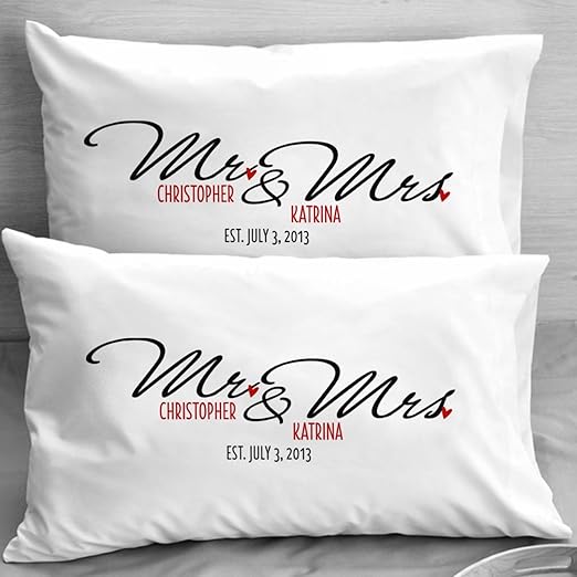 Amazon Com Mr And Mrs Wedding Pillow Cases Personalized Gift