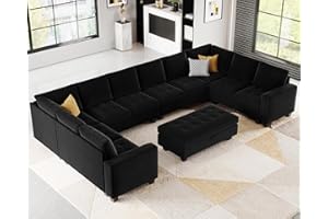 Belffin Oversized Velvet U Shaped Sectional Sofa Set Modular Sectional Sofa Set Convertible Sectional Sofa Couch with Storage Ottoman Corner Modular Sofa Couch Black
