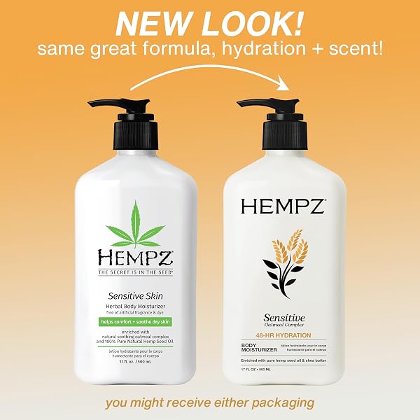 HEMPZ SENSITIVE SKIN HERBAL MOISTURIZER: SOOTHING LOTION WITH OATMEAL, SHEA BUTTER, HEMP, COCOA, MANGO SEED – 17 FL OZ