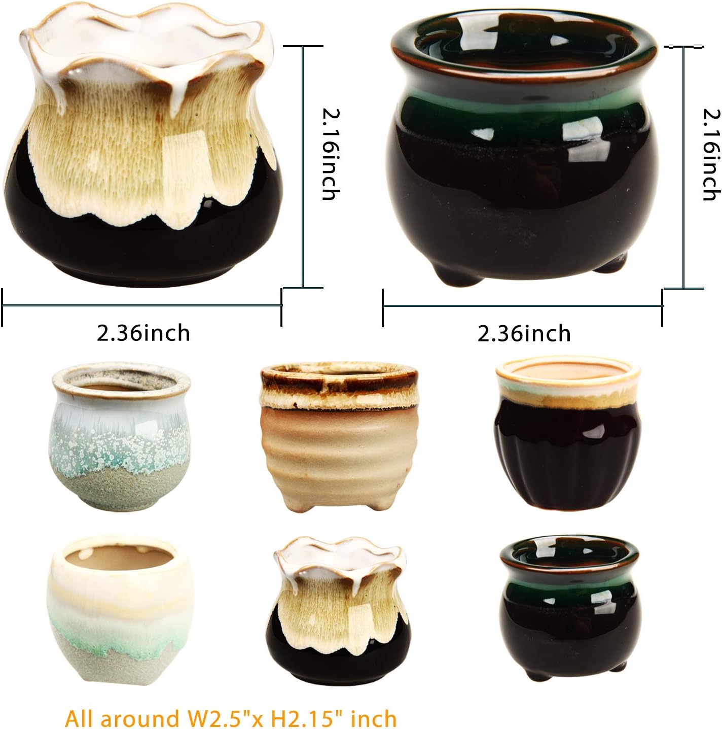 Brajttt 2.5 Inch Ceramic Succulent Planter Pot with Drainage, Planting Pot Flower Pots, Small Planter Pots for Mini Plant Ceramic Flowing Glaze Base Serial Set with Holes : Garden & Outdoor