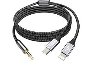 VIOY Aux to USB C and Lighting 3.3 FT, 2 in 1 Type C/Lighting to 3.5 mm Stereo Jack Audio Cable for Car Compatible with iPhone 5-16 / Plus/Pro/Pro Max/SE/XS/XR, Galaxy, iPad/Pro/Air...