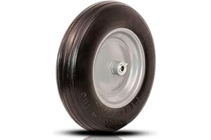 PONSYTOCN Universal Wheelbarrow Tire Flat Free 14.5"D x 3.2"W, Fits 4.80/4.00-8, 3.50/2.50-8, 4.00-6, 4.00-8 Wheelbarrow Wheels, installed 5/8" Bearing with Extra 3/4" Bearing,3"- 6" Center Hub (1 Pack)