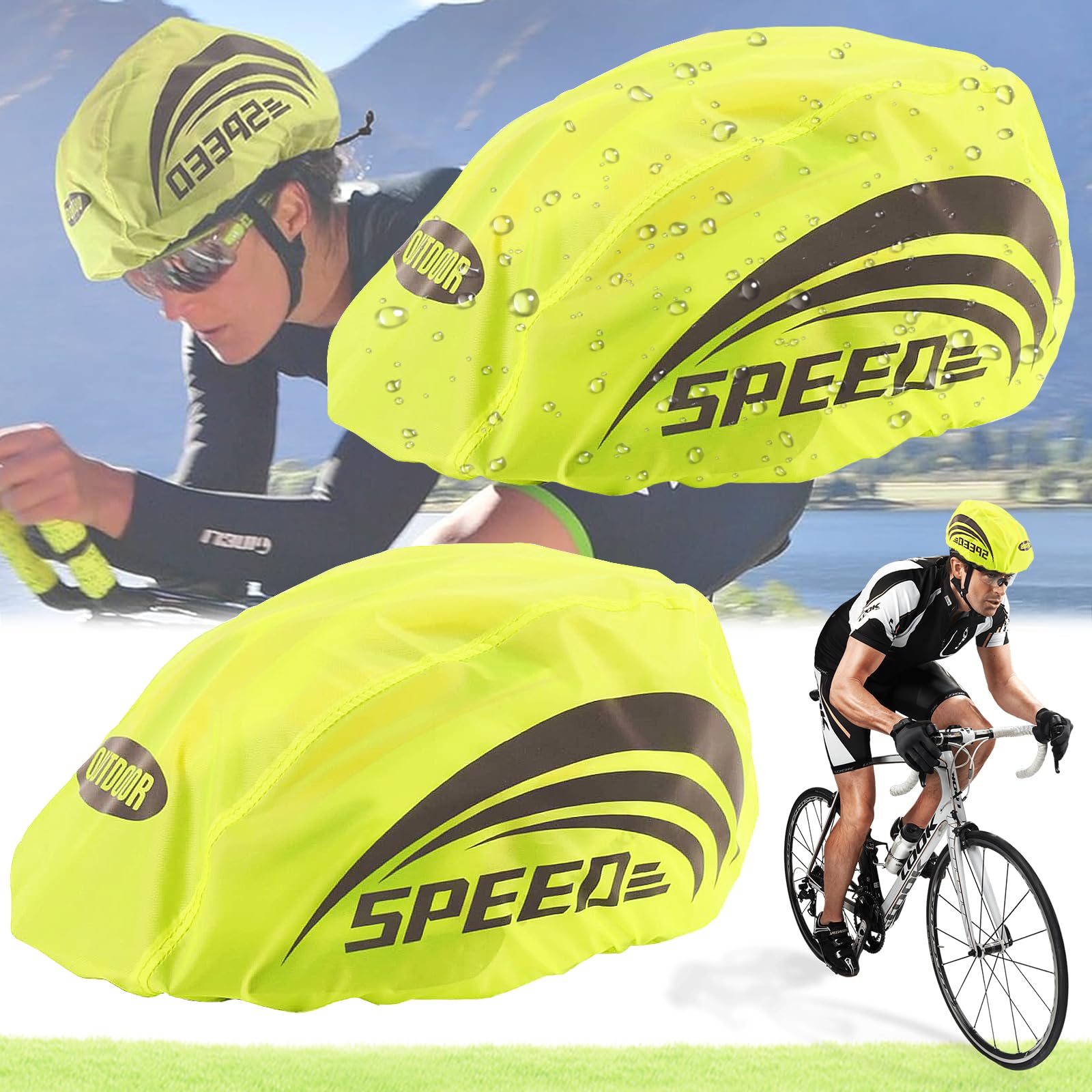 Begpoee Pack of 2 Bicycle Helmet Rain Cover Waterproof Helmet Rain Cover Helmet Cover Rain Cover for Excursions Travel and Rides (Green 80 cm)