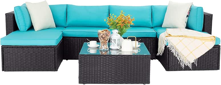 Waleaf - Juego de muebles de exterior de ratán seccional sofá de patio