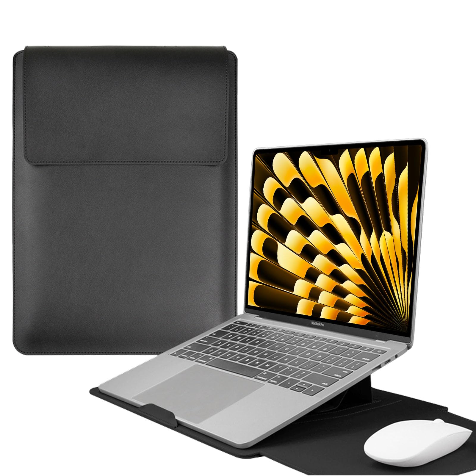 HaruYo 15-16 Zoll Laptop Sleeve Laptophülle, Laptoptasche mit Standfunktion, Computer Tasche mit Zubehörtasche für MacBook Pro 16, 15 Zoll Dell,Lenovo,Acer,Huawei MateBook (15-16 Zoll Schwarz)