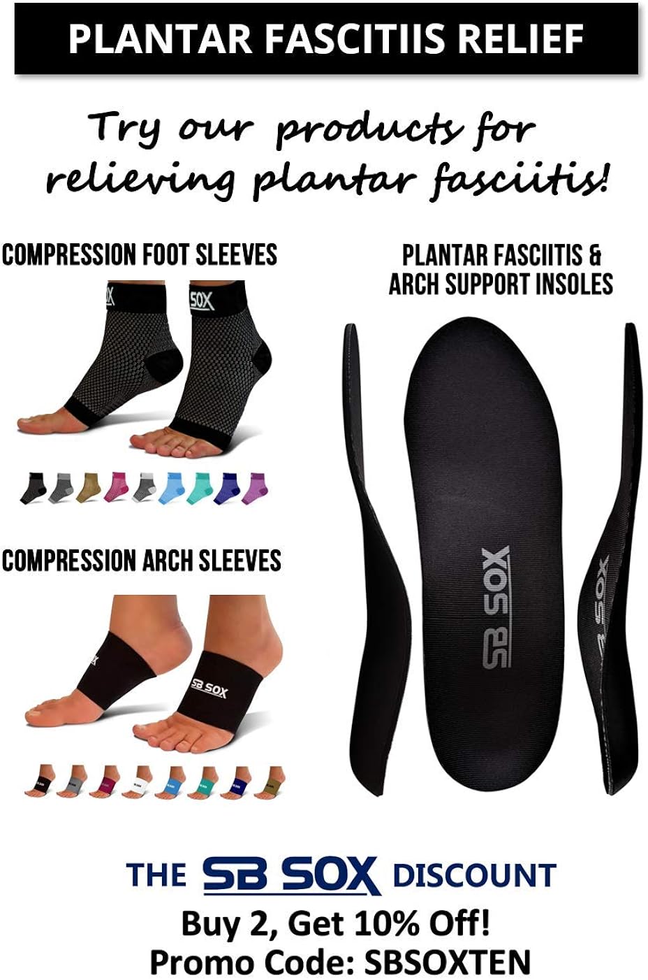 SB SOX Plantar Fasciitis & Arch Support Shoe Insert Insoles for Men & Women (Pair) – Provides Foot, Heel, Arch Support That You Need – Best Orthotic Inserts for Daily Use: Sports & Outdoors