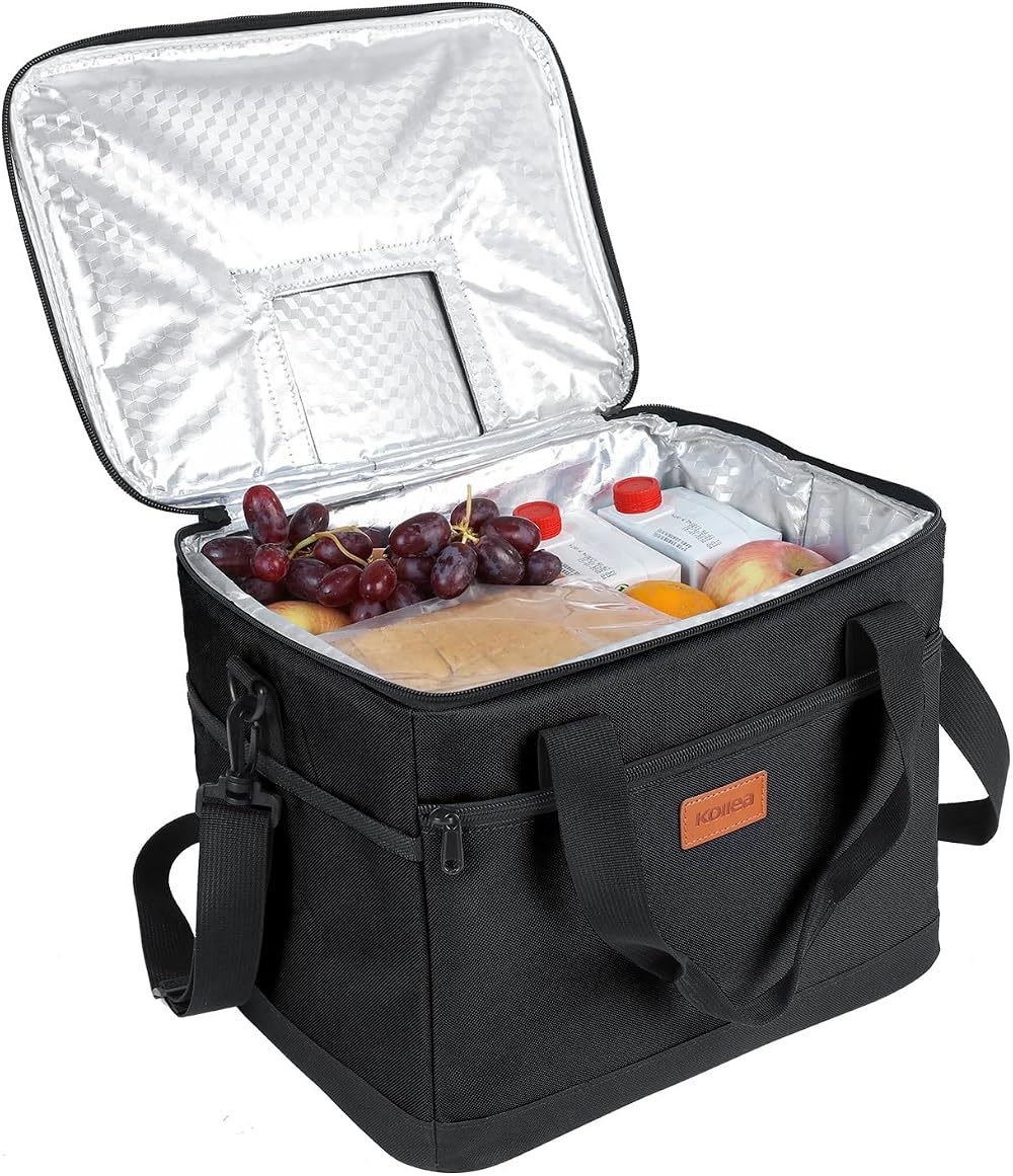 Kollea Black Cool Bag 30 Litre Insulated Cooler Lunch Box with Pockets