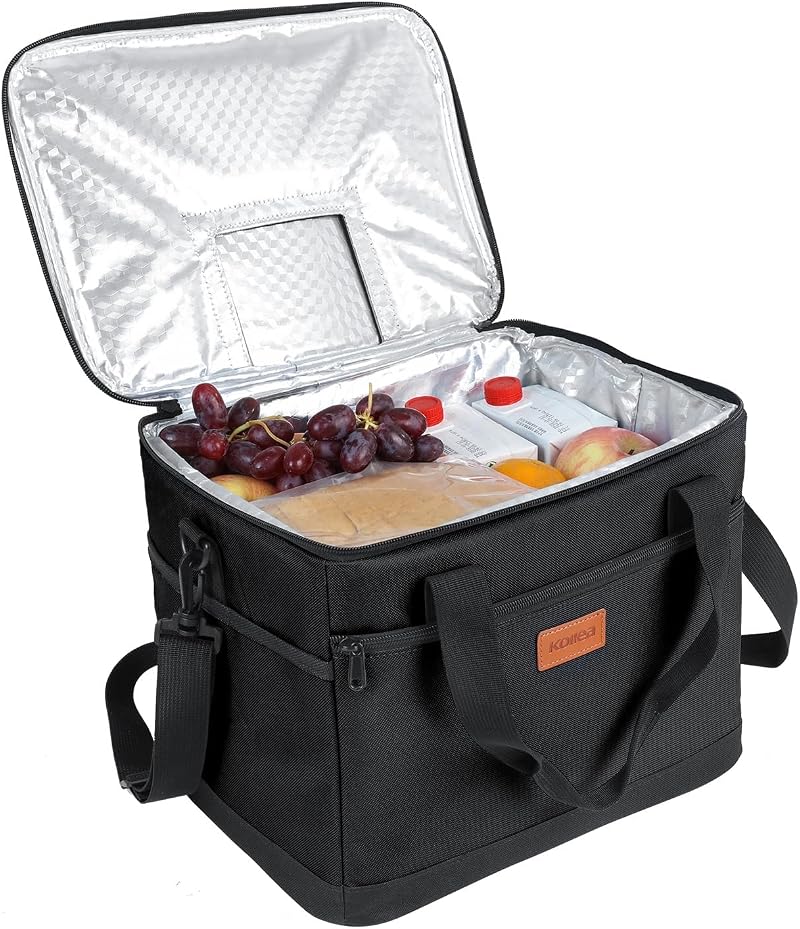 Kollea Black Cool Bag 30 Litre Insulated Cooler Lunch Box with Pockets