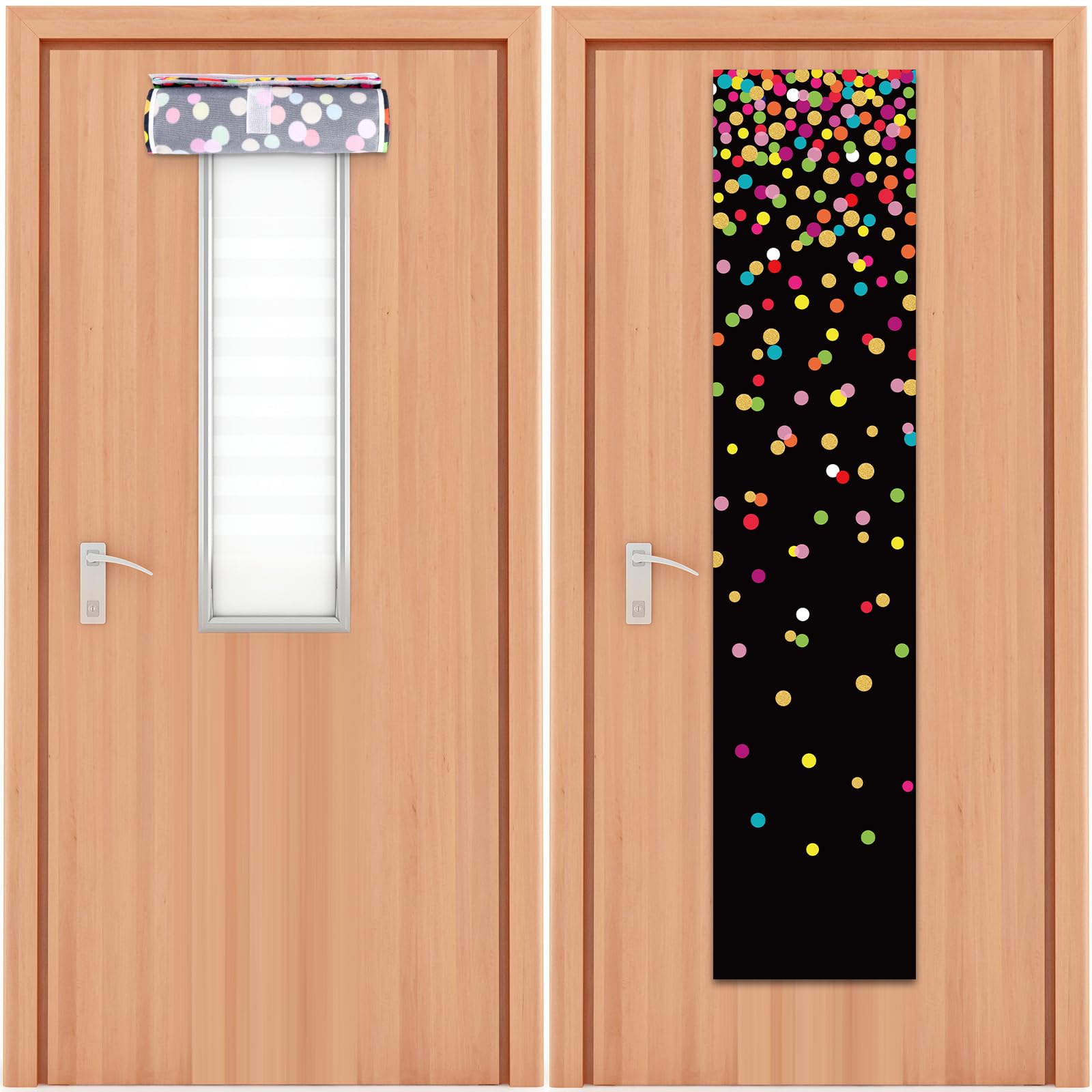 Photo 1 of 2 PCS Colorful Classroom Door Window Cover Colorful Polka Dot Door Curtain Classroom Decor Blackout Lockdown Shades Glass Window Covering Darkening Blackout Roller Shades Room Back to School Supplies