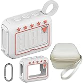 JCHPINE Silicone Cover and Hard Travel Case for JBL Go 4 Ultra Portable Bluetooth Speaker, Accessories for JBL Go 4 Pro Sound Bluetooth Speaker Stand Up Holder (White Case)