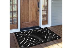 LIVEBOX Black Outdoor Entry Rug 2.4' x 3.7', Boho Porch Rug Washable Cotton Moroccan Front Door Mat,Hand-Woven Area Rugs Throw Carpet for Layered Entryway,Front Door Decor