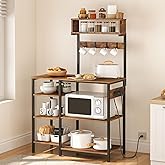 HOOBRO Bakers Rack with Power Outlet, 35.4 Inches Microwave Stand with 4 Hooks, 6 Tiers Kitchen Storage Shelf Rack, Coffee Ba