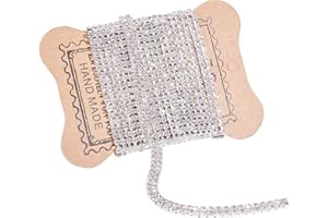 BENECREAT 2 Rows 2 Yards Silver Crystal Rhinestone Close Chain Trim 6mm Rhinestone Cup Chain for Craft Making and Wedding Par