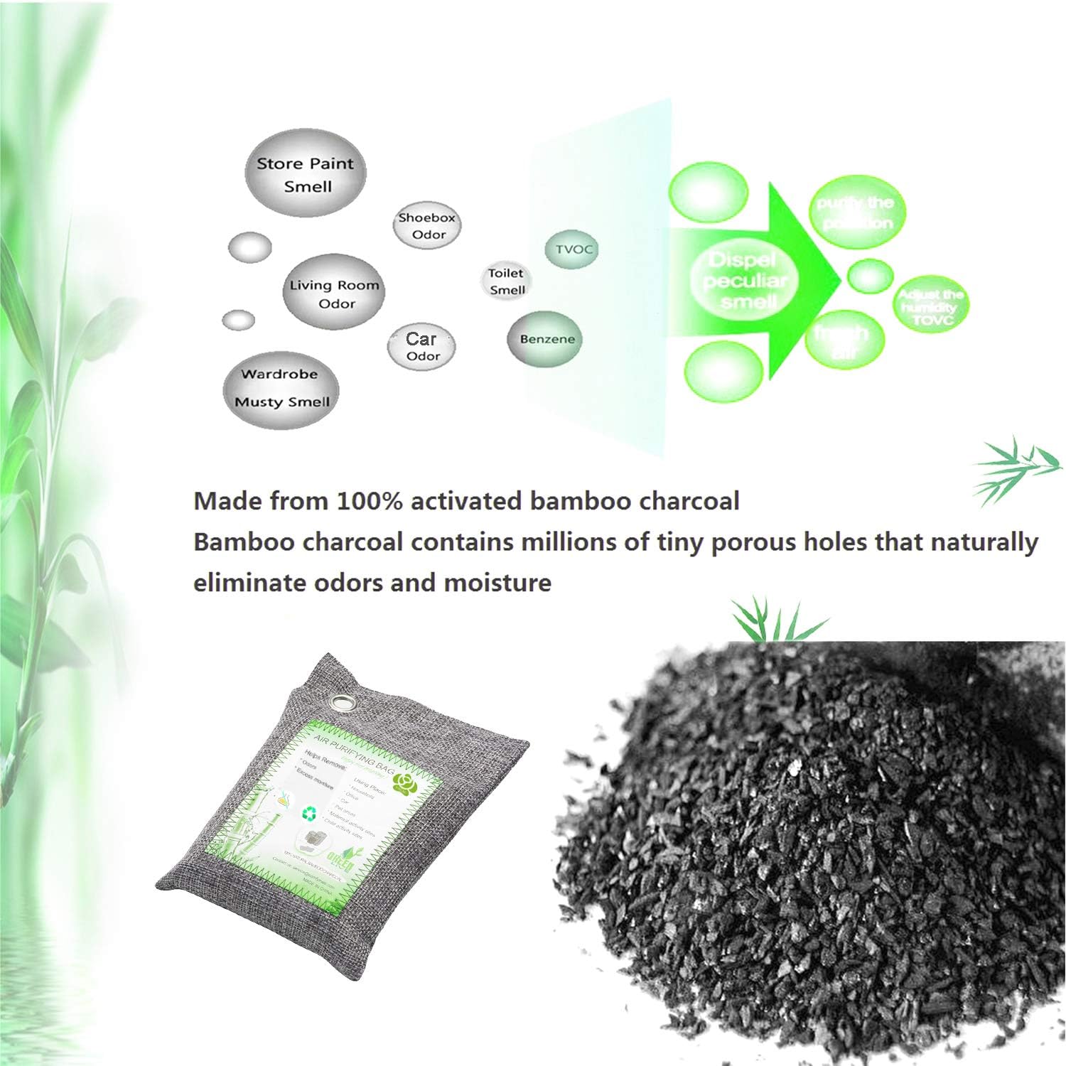 Activated Bamboo Charcoal Bags, Natural Air Purifying Fresheners, Moisture Remove for Home, Car, Closet, Bathroom (8 x 200g): Kitchen & Dining