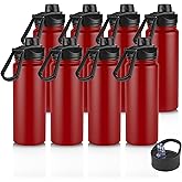 24oz Insulated Water Bottle with Straw Lid, Stainless Steel Metal Water Bottle with Straw & Wide Mouth Lid, Double Wall Vacuum Water Bottle for Hiking Camping, Red 8 Pack
