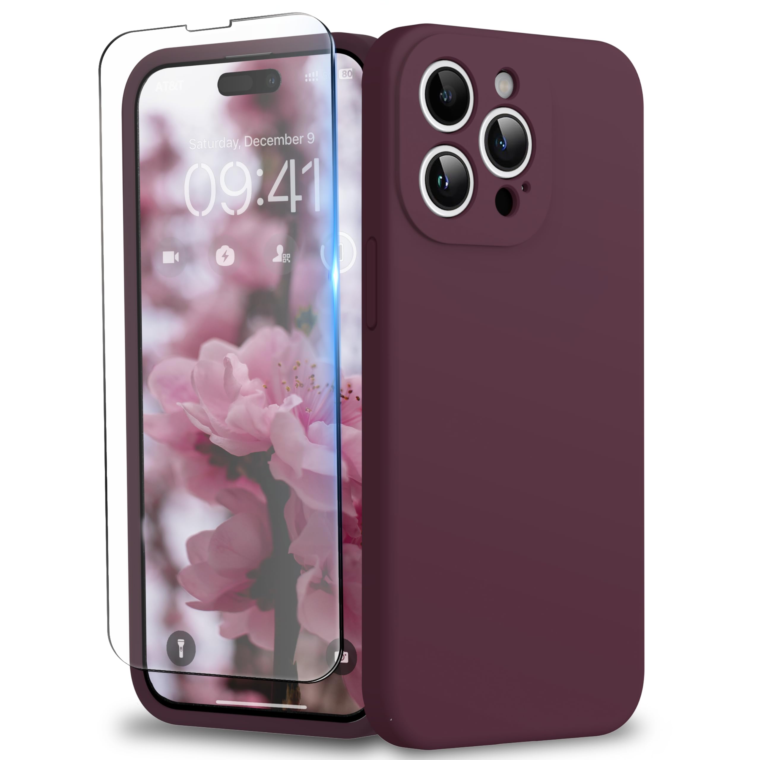 Photo 1 of INGIDO Compatible with iPhone 15 Pro Max Case, Liquid Silicone Upgraded Camera Protection Case with Screen Protector Soft Microfiber Lining Shockproof Protective Phone Cover 6.7", Plum