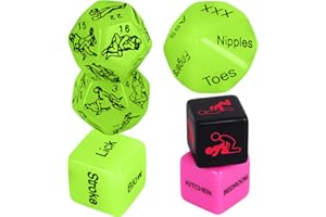 LALAMINGO Date Night Dice Couple Games 6PCS, Couples Decision Dice for Romantic Ideas, Funny Naughty Boyfriend Girlfriend Gifts for Husband or Wife Acrylic Position Decision Toy（Glow & Black Pink）