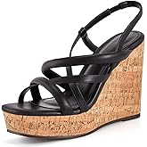 Coutgo Women Platform Wedge Sandals Cork Slingback Wedges Espadrilles Heels Summer Shoes