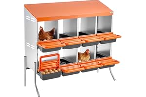 VEVOR Chicken Nesting Boxes, 8 Compartments, with Support Legs, Easy Egg Collection, Galvanized Steel and High-Strength Plast