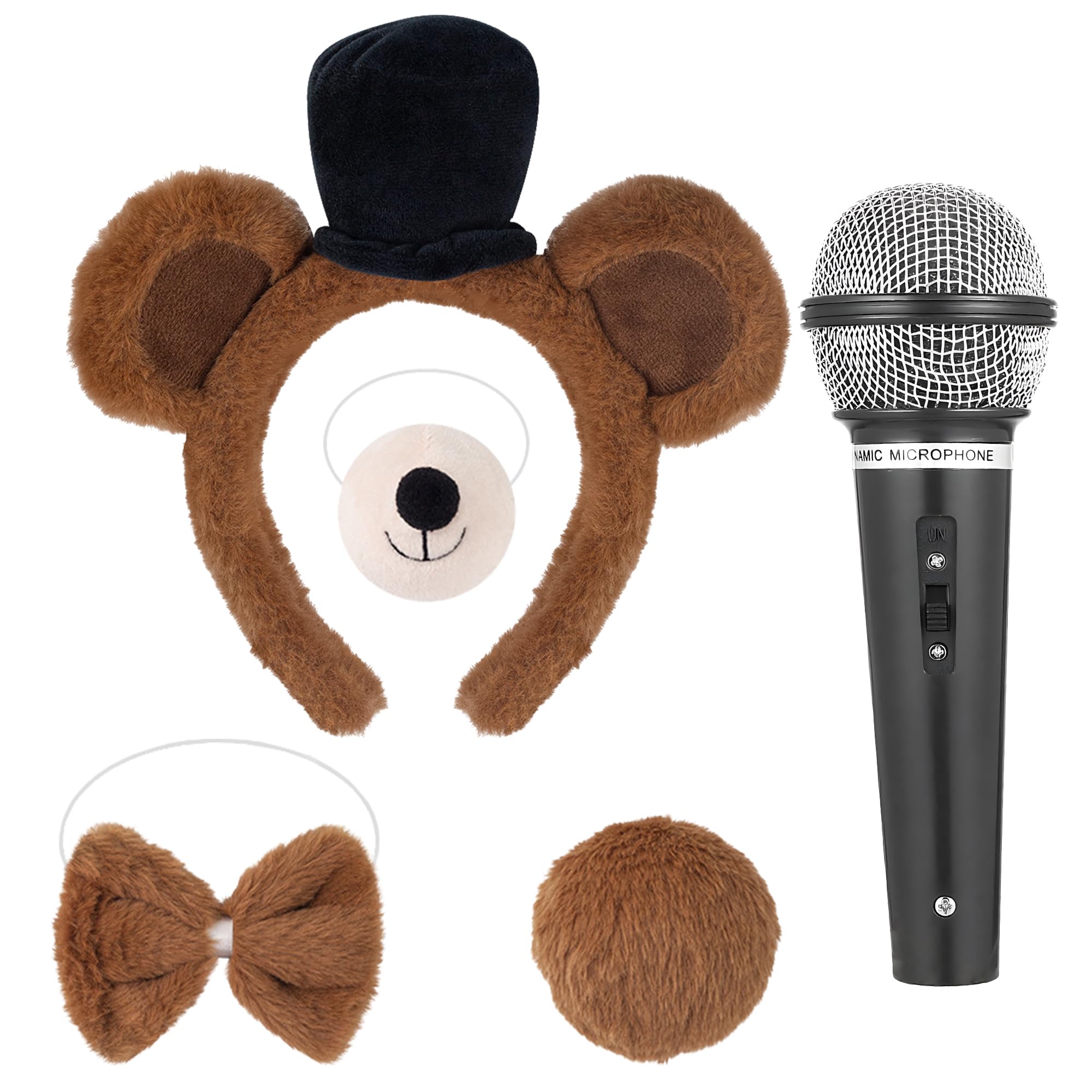 5-Piece Cute Bear Costume Set for Adults: Premium Comfortable Bear Ears Headband with Hat, Tail, Bow Tie, Nose & Microphone - Fashionable Animal Costume Accessories for Cosplay & Birthday Parties