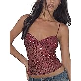 Seyumixi Women Sparkly Cami Top Sequin Spaghetti Strap Glitter Crop Top Sleeveless Going Out Tops Party Concert Outfits