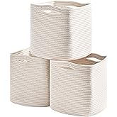 Dcerzxzci 11 Inch Cube Storage Bins, 11x11 Cube Storage Bins for Cube Organizer, Square Cloth Storage Cubes, Woven Storage Baskets for Shelves, Toy Rope Baskets Storage Kids, Off White (Pack of 3)
