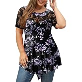 Magritta Plus Size Tops for Women Casual Summer Crew Neck Tunics Short Sleeve Loose Shirts Blouses 1X-5X