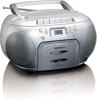 Lenco SCD-420 Silver Tragbares UKW-Radio mit Toplader CD-Spieler und Kassettendeck, LCD Display, Wiederholungsfunktion, Auto-Stopp, Kopfhöreranschluss