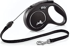 FLEXI New Classic Cord Retractable Dog Leash for Medium Dogs up to 44 lbs. – 16 ft., Black | Tangle-Free Pet Walking Leash wi