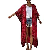 Chunoy Women Loose Long Flowy Open Front Kimono Cardigan Beach Wear Cover Up