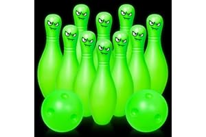 EGNGY 12 Pcs Halloween Bowling Ghost Set, Glow in The Dark Bowling Set with 10 Pins and 2 Balls, Bowling Set for Family Fun Party, Lawn Yard Sports, Indoor and Outdoor