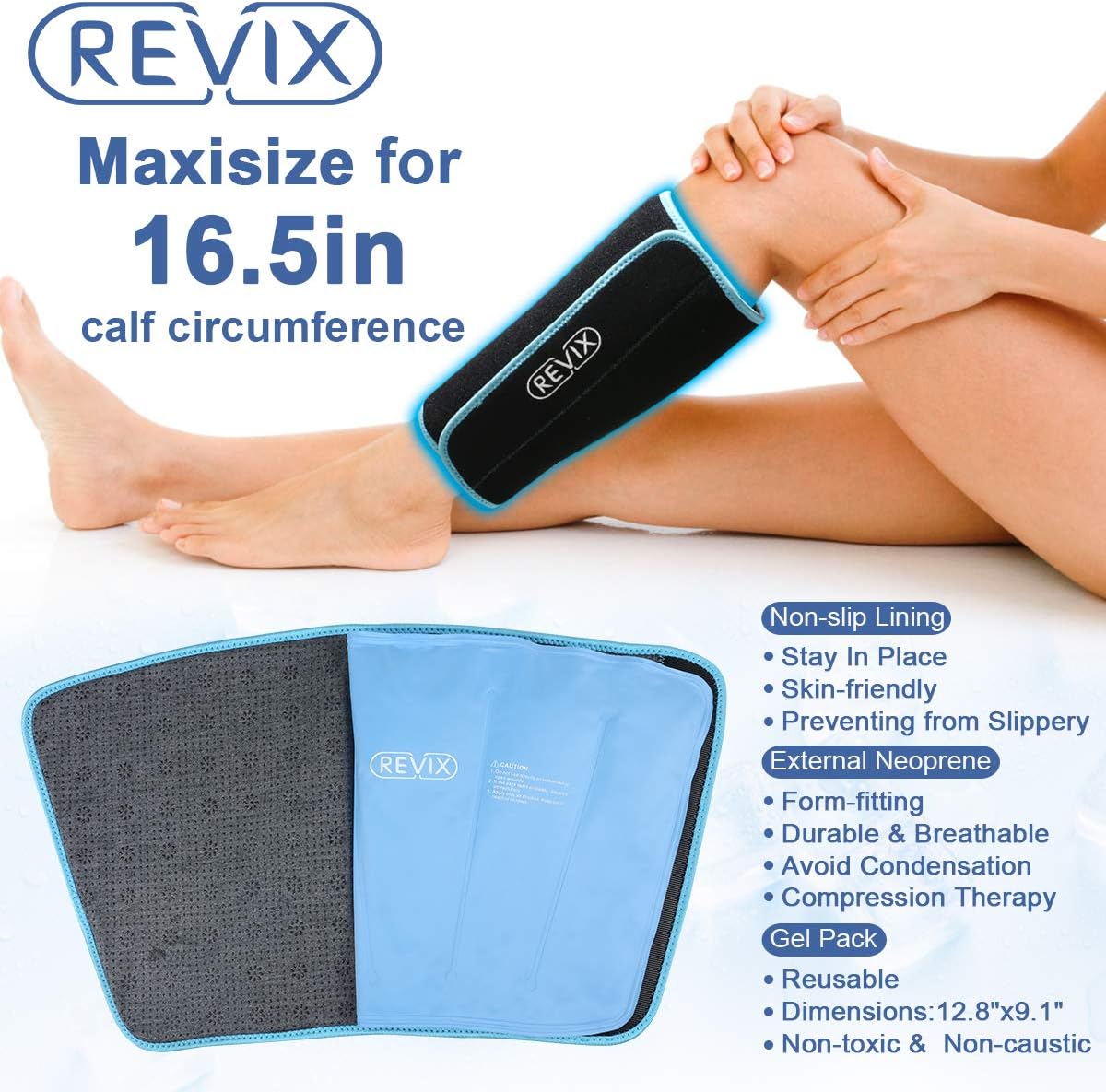 REVIX Calf and Shin Gel Ice Packs for Injuries Reusable Leg Cold Pack Wrap Cold Therapy Compression Sleeve for Swelling, Bruises, and Sprains, Shin Splints Leg Pain Relief Support: Health & Personal Care