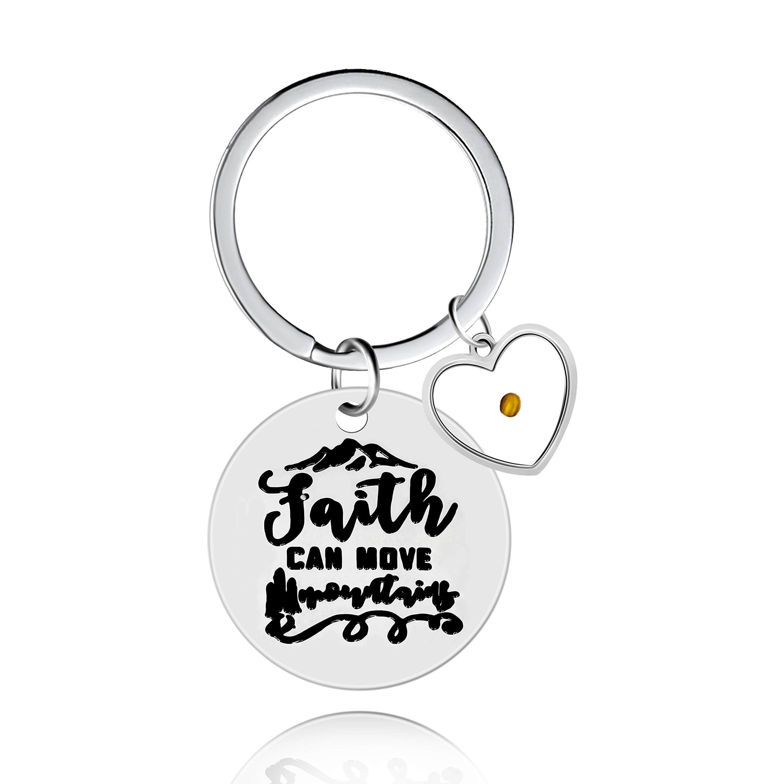 Inspirational Christian Keychain Faith Can Move Mountains Key Chain Mustard Seed Charms Keyring for Men or Women Y1016