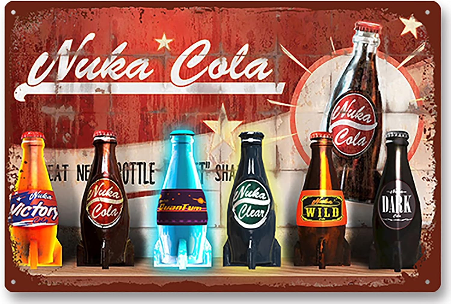 Posters & Prints - PSIAM Nuka Cola Poster Metal Sign Vintage Tin Sign Art Home Accessories Vintage Metal Plaque Iron Painting Rusty Wall Decor Poster for Bar Kitchen Garage Restaurant Coffee Art 12 X 8 Inch