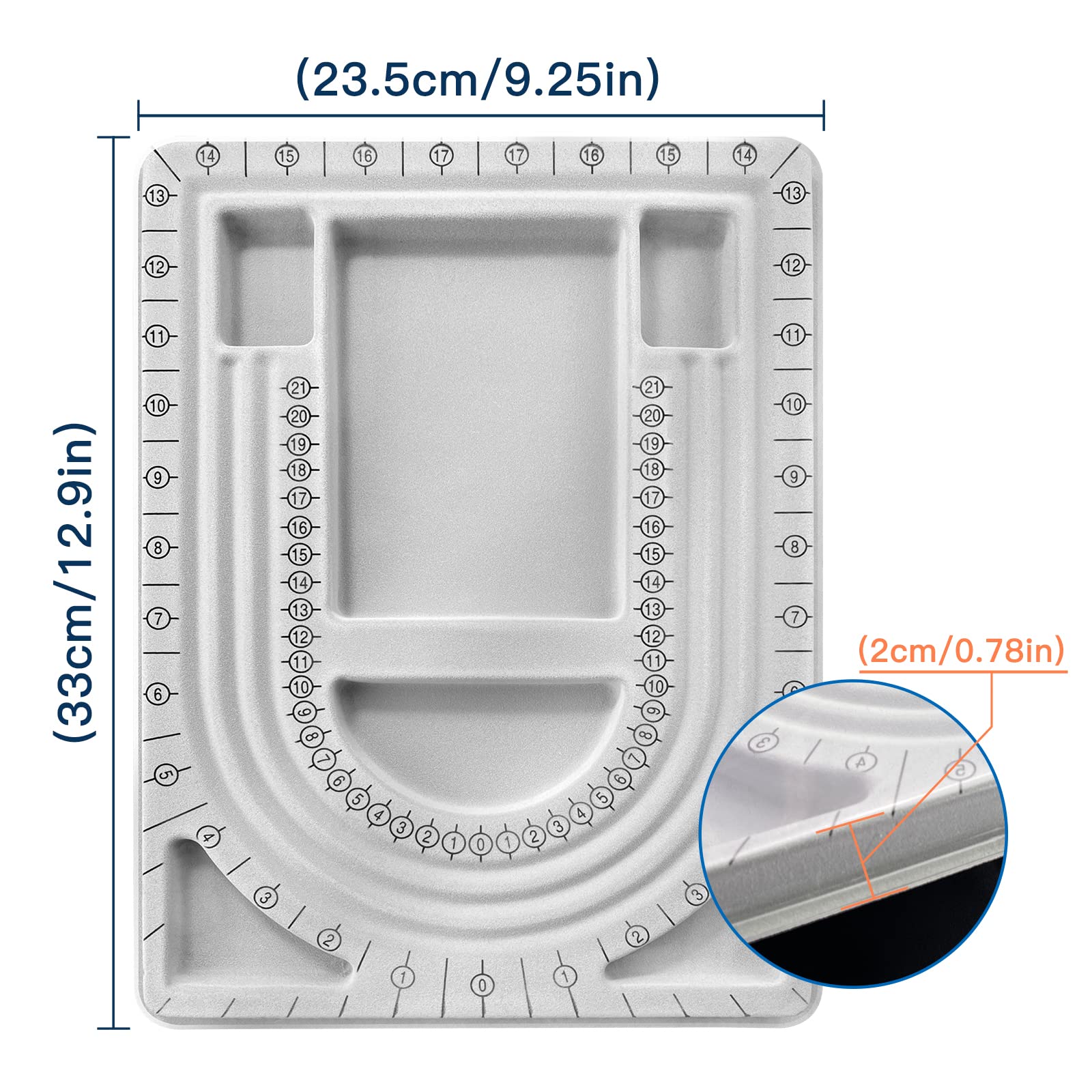 The Bead Board with Clear Cover,Grey Flocked,6 Recessed Compartments,3 U-Shaped Channels,Design Boards for Jewelry Bracelet Necklace Making DIY