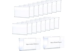 PUPINGPIG 50pcs Labels for Storage Bins Plastic Label Clip, Basket Labels Clip On Wire Shelf Price Label Holder Merchandise Sign Display Holder, 50pcs Label Insert Included (6x4cm)