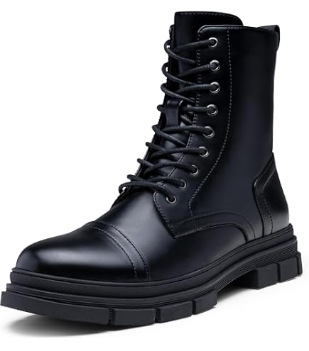 Men\'s Patent Leather Platform Combat Boots Chunky Lug Sole Lace Up Side Zipper Juosiy Mens Patent Leather Combat Boots Fashion Side Zipper  main image 2