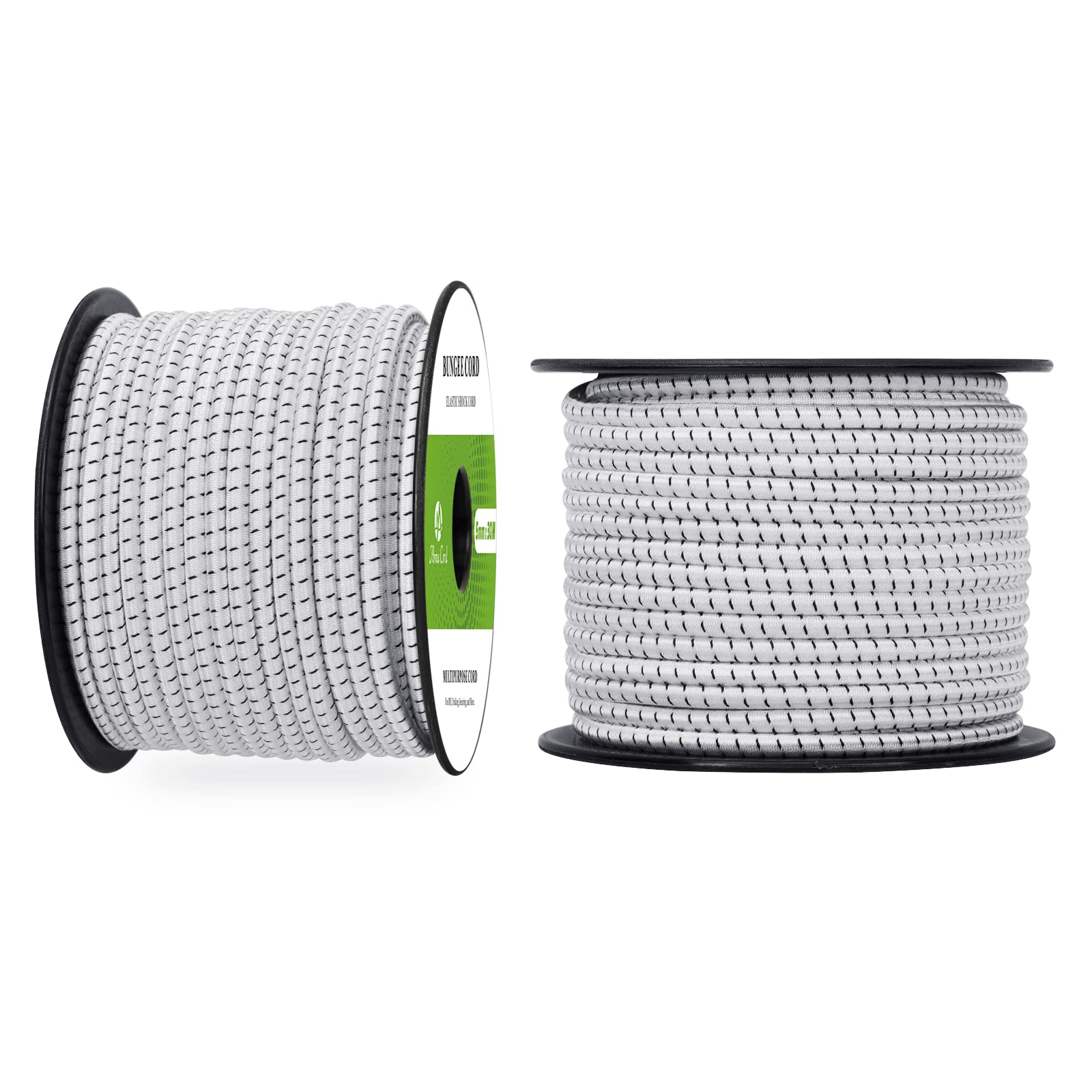 Abma Cord Bungee Cord 5mm 30M Elastic Shock Cord 100% Stretch Elastic Bungee Rope for Tarpaulin, Trailer, Backpack, Tent Pole, Kayak - White&Black