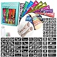 9 Pcs 9 Color Temporary Tattoo Kit, with 5 Page total 85 Tattoo Stencils Sticker India Temporary Body Art Paint Ink Set, Brown, Black, Maroon, Red, Blue, Green