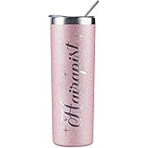 Onebttl Hair Stylist Gifts For Women, Female, Her - Hairapist Love is in the Hair - 20oz/590ml Stainless Steel Insulated Tumbler with Straw, Lid, Message Card - (Glitter Rosegold)