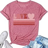 Womens Valentines Love Shirt Novelty Love Heart Shirts Funny Stripes Graphic Tees Casual Short Sleeve Valetine Tops