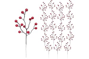 FLORANET 20 PCS Artificial Burgundy Red Berry Pick (@ 10.5" H) (w 1.5cm Berries) for Christmas DIY Decoration: Xmas Tree Wreath Garland Premade Centerpiece Gift Box or Spring Summer Chinese NY Shop Home Decor