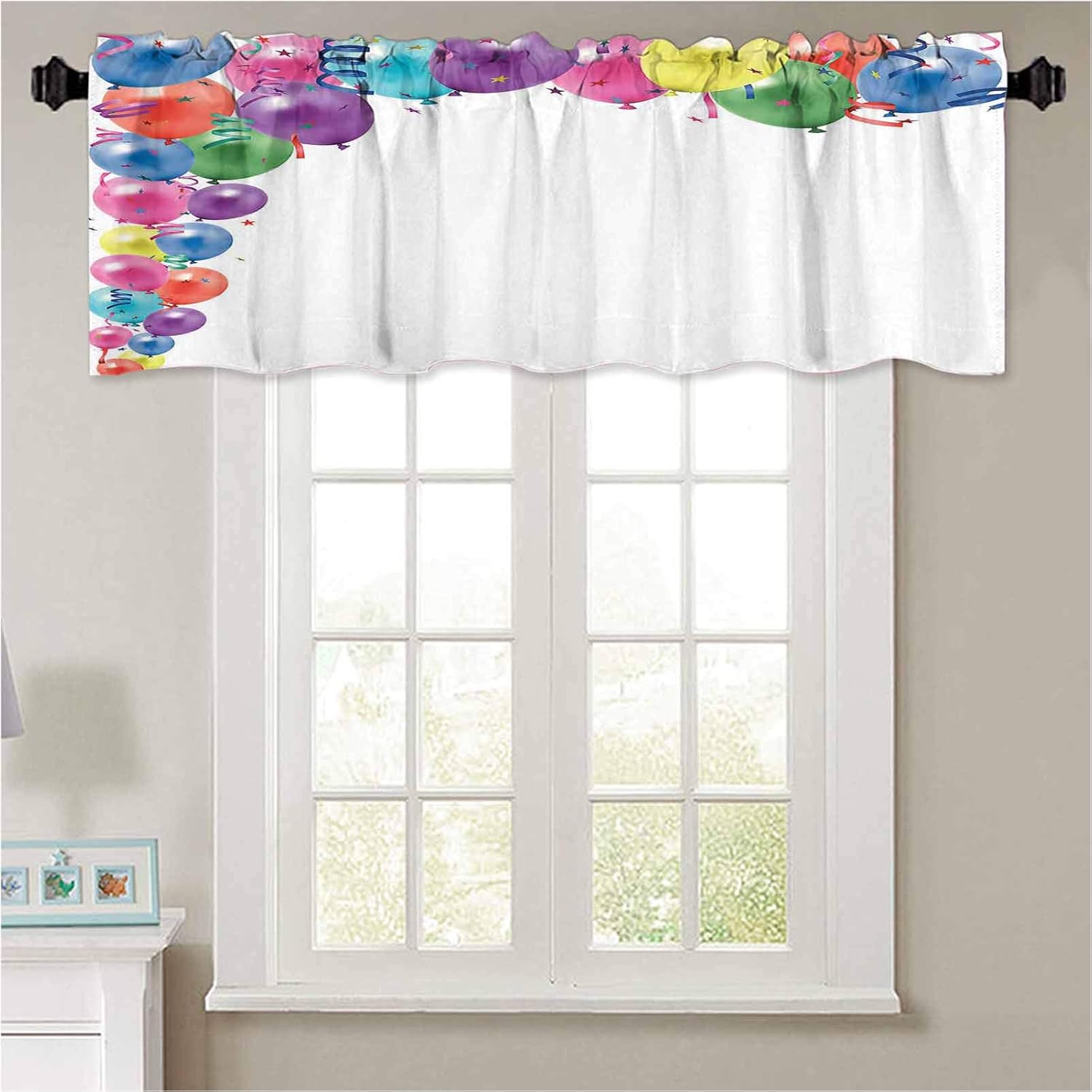 YUAZHOQI cenefas de ventana globos y serpentinas 1 panel de 91 x 18