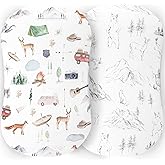 Pobibaby - 2 Pack Premium Bassinet Sheets for Standard Bassinets - Ultra-Soft Cotton Blend, Stylish Woodland Pattern, Safe and Snug for Baby (Explore)