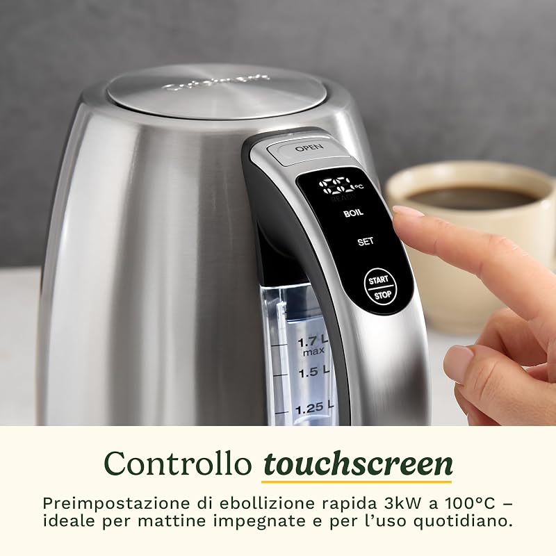 Bouilloire Électrique SmartElite 1,7L Inox – Écran tactile, Température réglable 50–100°C, Ébullition rapide 3 kW, Filtre anticalcaire lavable, Bec précis