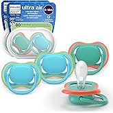 Philips Avent Ultra Air Pacifiers - Orthodontic Design, for Babies 6-18 Months, Soft Silicone Symmetrical Nipple, BPA-Free, 2 Sterilizing Cases, 4 Pack, SCF087/24