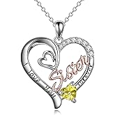 POTOPYY Gifts for Sister 925 Sterling Silver Birthstone Pendant I Love You Forever Sister Birthday Gifts, Personalized Sisters Jewelry for Women