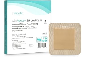 MedVance TM Silicone - Bordered Silicone Adhesive Foam Dressing Size 4"x4" (2.7"x2.7" pad), Box of 5 dressings