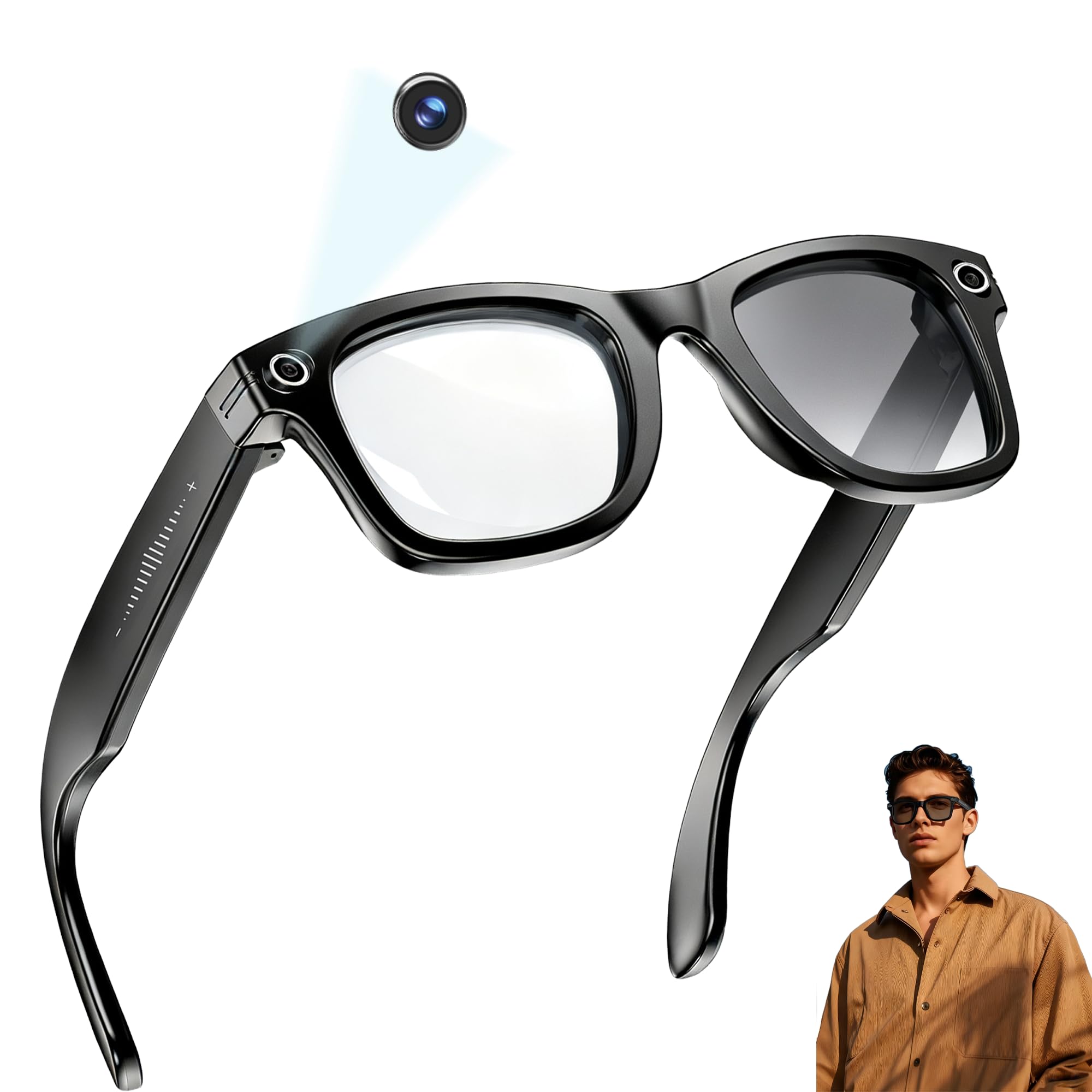 Photo 1 of **MISSING CHARGING CABLE**
MNVOEQ AI Smart Glasses with 4K Camera/Video Recording/Bluetooth for Men & Women/Hands-Free Recording Glasses with Audio, AI-Powered Wearable Tech/First-Person Camera/Travel/Bussiness/Sports/Drive