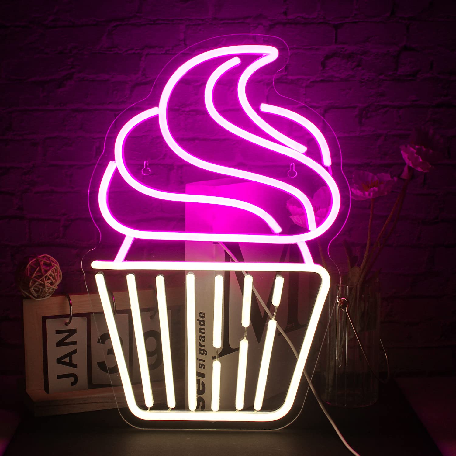 FAXFSIGN Cupcake Neon Sign Led Pink Warm White Neon